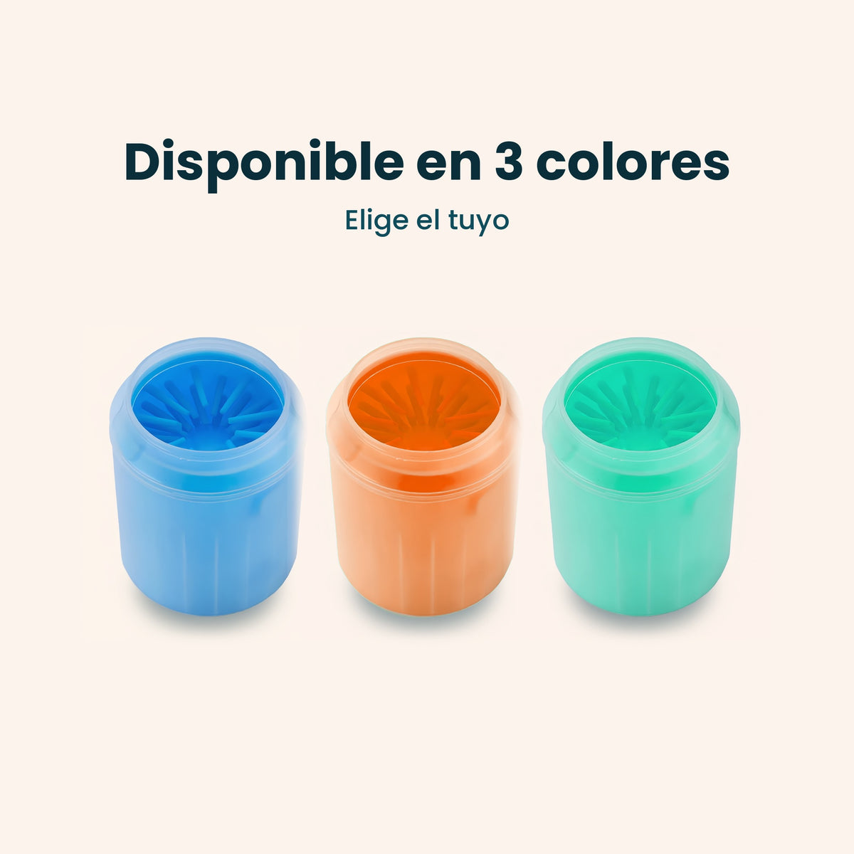 Vasos limpiapatas Pawlyo disponibles en azul, turquesa y naranja
